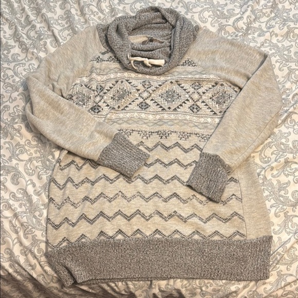 Vanity Sweaters - Vanity- Gray Cowl Neck Sweater with Nordic Charm